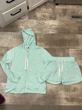 Mono B Light Mint Hooded Zip Sweatshirt & Drawstring Shorts Set